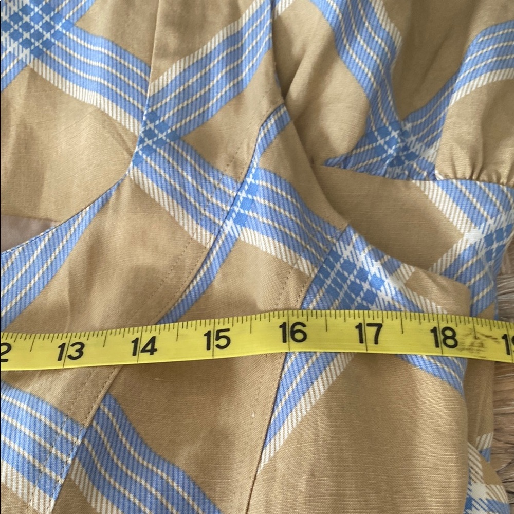 En Saison Tan and Light Blue Plaid Tiered Eyelet Hem Dress - Picture 8 of 10